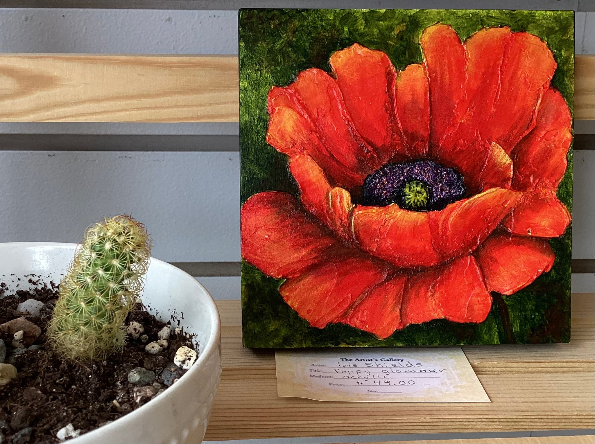 “Poppy Glamour” painting in acrylic by Iris Shields